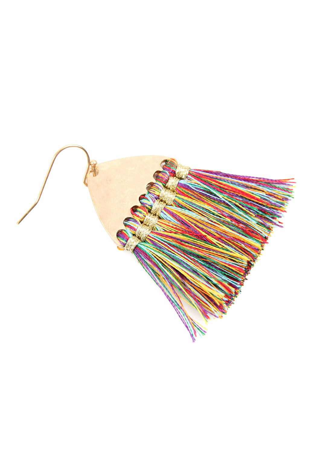 Thread Tassel Hammered Metal Hook Earrings - 11 COLORS -