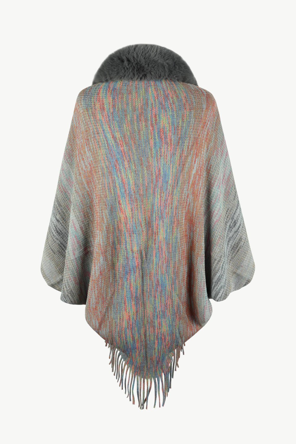 Open Front Fringe Hem Poncho - T - 5 COLORS -