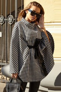 Thumbnail for Houndstooth Tie Waist Trench jacket - T - 1 COLOR -