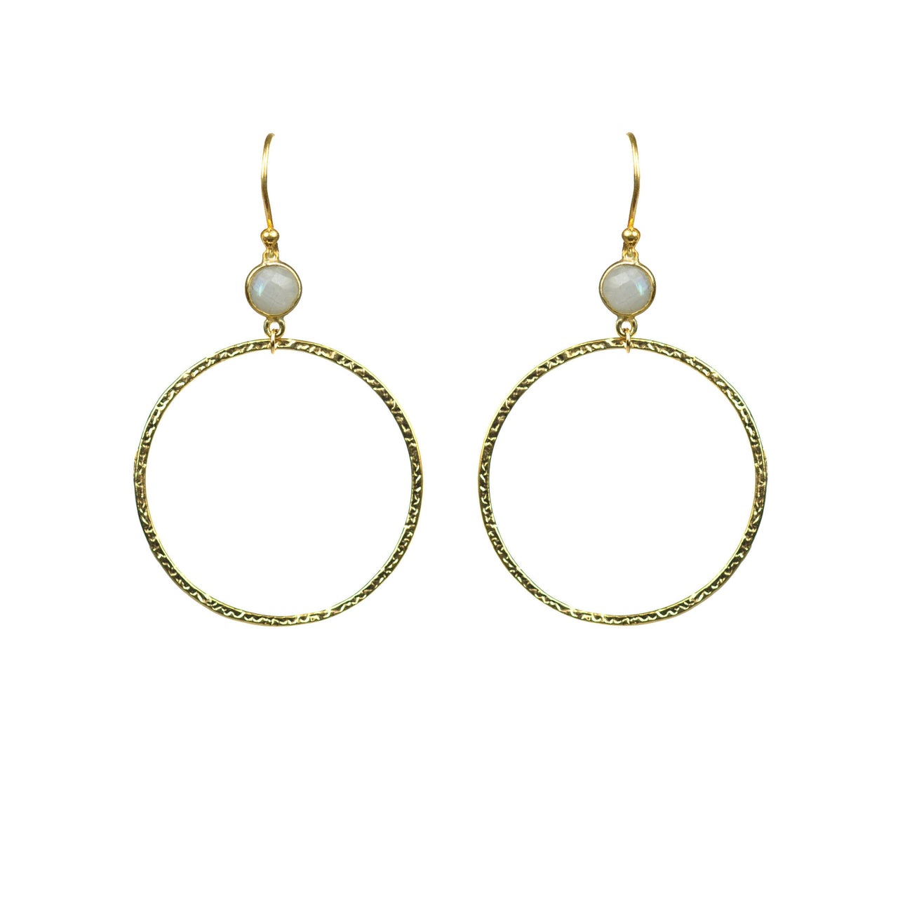 Gena Myint - Rainbow Moonstone Bezel Circle Earrings -