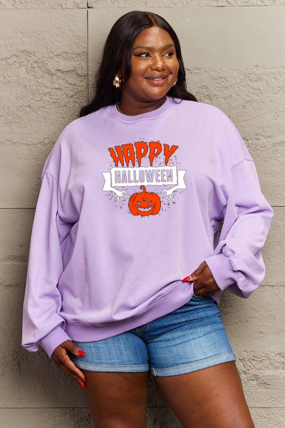 Simply Love Full Size HAPPY HALLOWEEN Graphic Sweatshirt - SIZES S THRU 3XL - T - 6 COLORS -