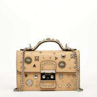 Thumbnail for The Hollywood Leather Crossbody Studded Bag Beige -