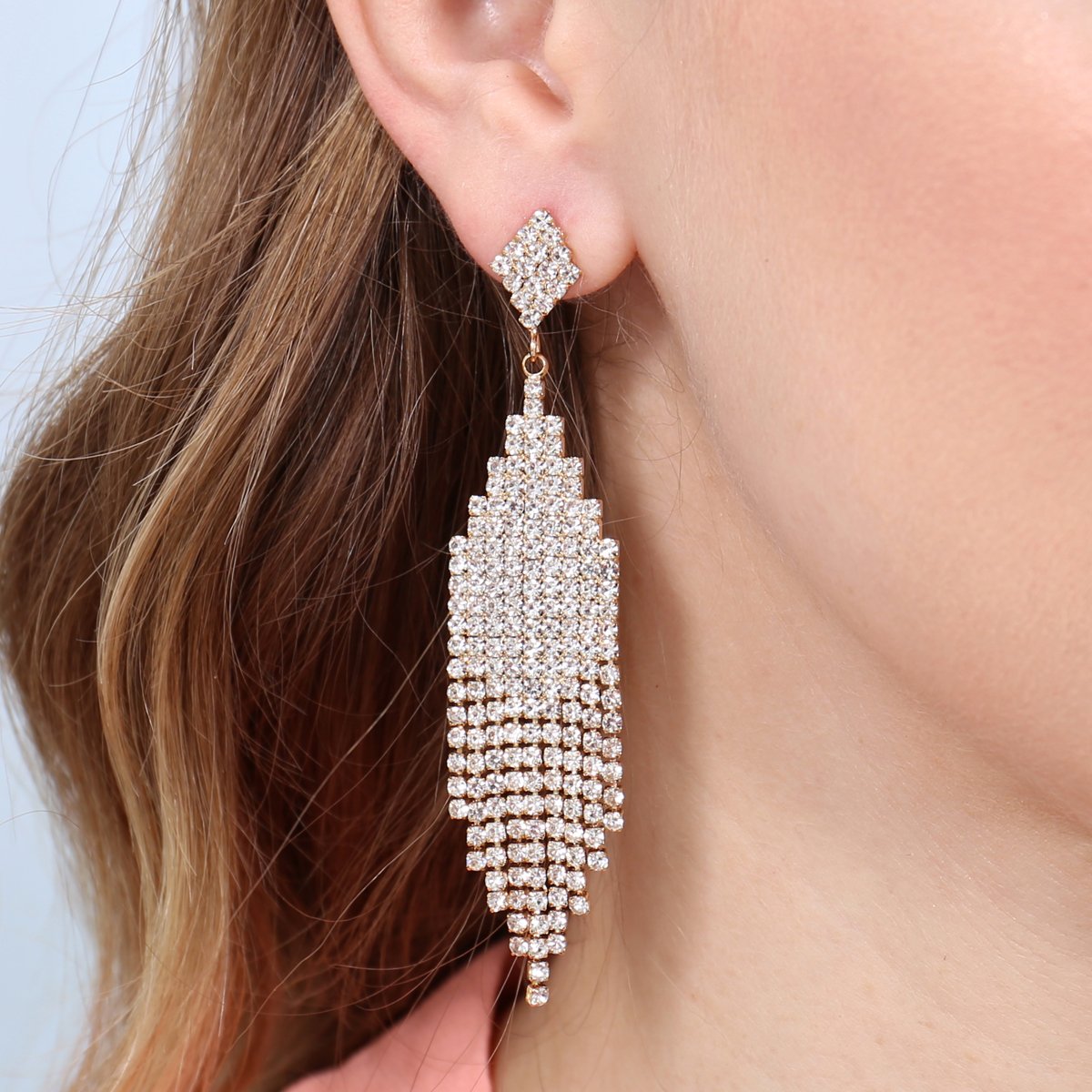 Bridal Rhinestone Post Dangling Earrings - 2 FINISHES -