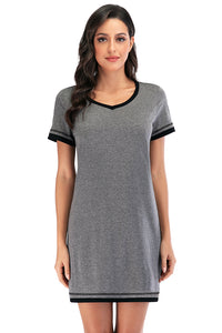 Thumbnail for Contrast Trim Short Sleeve Lounge Dress - T - 11 COLORS -