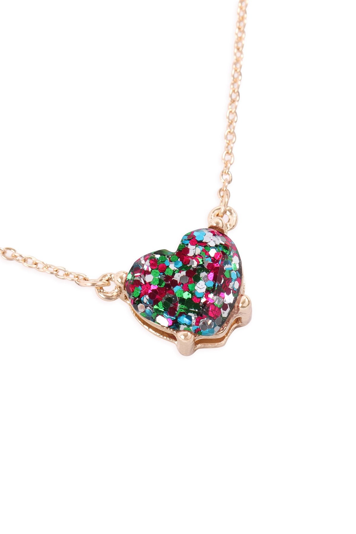 Heart Glitter Epoxy Necklace - 9 COLORS -