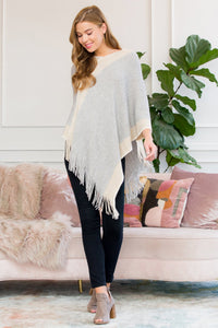 Thumbnail for Riah Fashion - Beige Ultra Soft Two Tone Fringe Poncho - 1 COLOR -