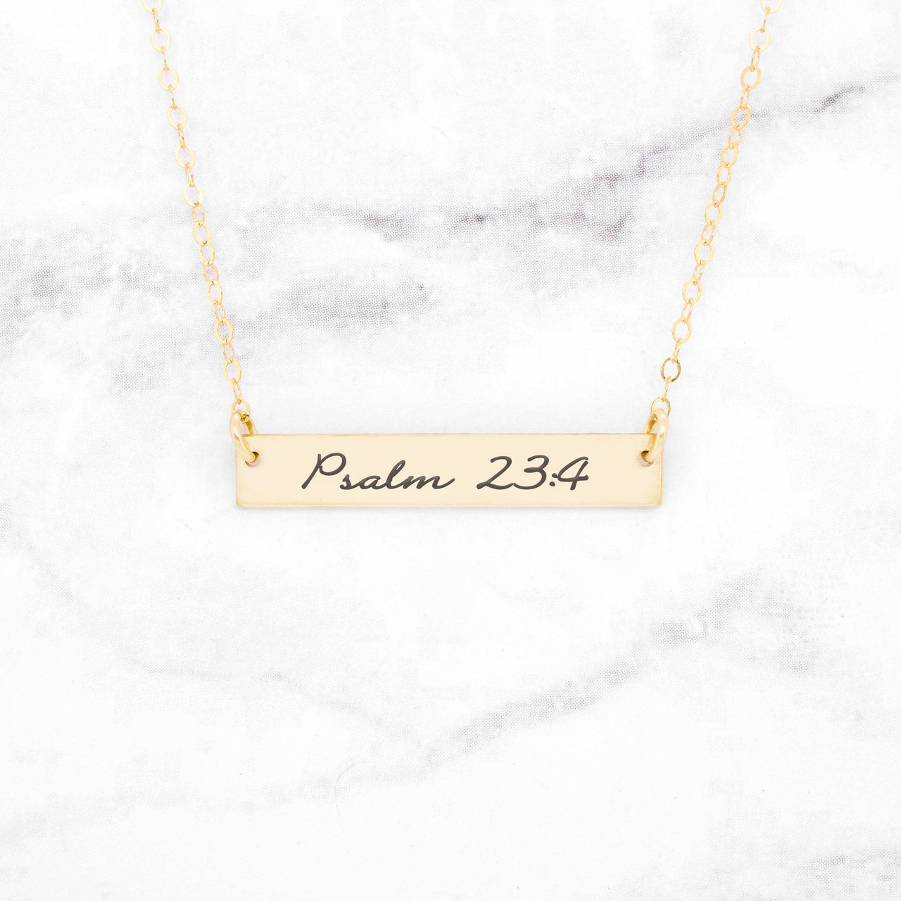 Psalm 23:4 Necklace - Sterling Silver Bar Necklace -