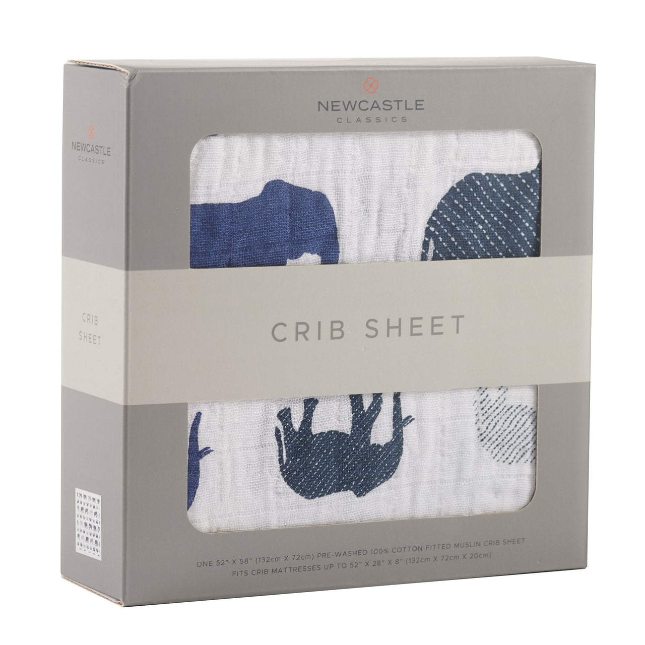 Newcastle - Blue Elephant Cotton Muslin Crib Sheet -