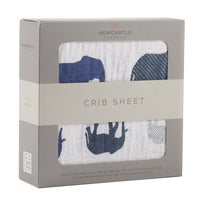 Thumbnail for Newcastle - Blue Elephant Cotton Muslin Crib Sheet -