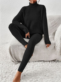 Thumbnail for Ribbed Turtleneck Top and Pants Set - 2 PCS. - T - 5 COLORS -