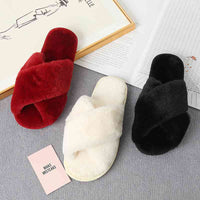 Thumbnail for Faux Fur Crisscross Strap Slippers - T - 7 COLORS -