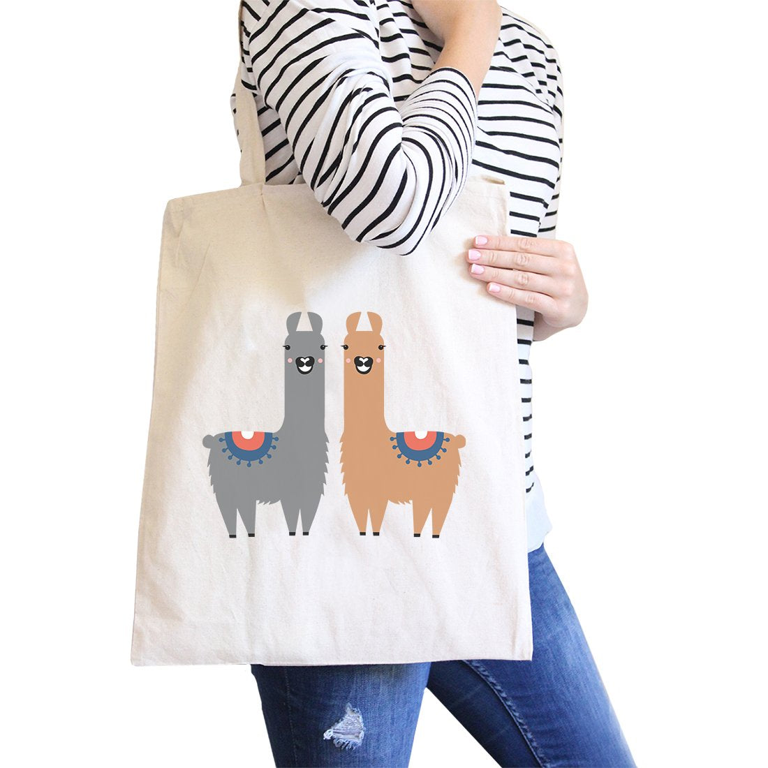 Llama Pattern Canvas Shoulder Bag Cute Foldable Tote Bag - 2 COLORS -