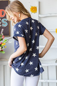 Thumbnail for Heimish Full Size Star Print V-Neck Short Sleeve T-Shirt - T - 1 COLOR -