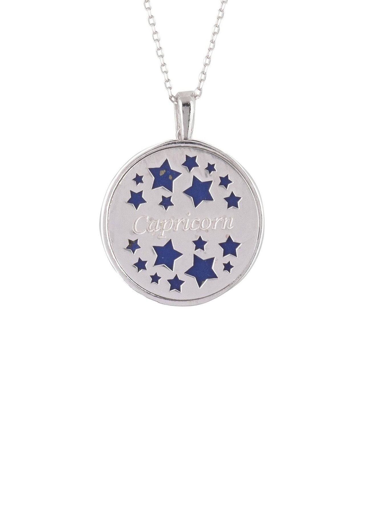 Zodiac Lapis Lazuli Gemstone Star Constellation Pendant Necklace Silver Capricorn -