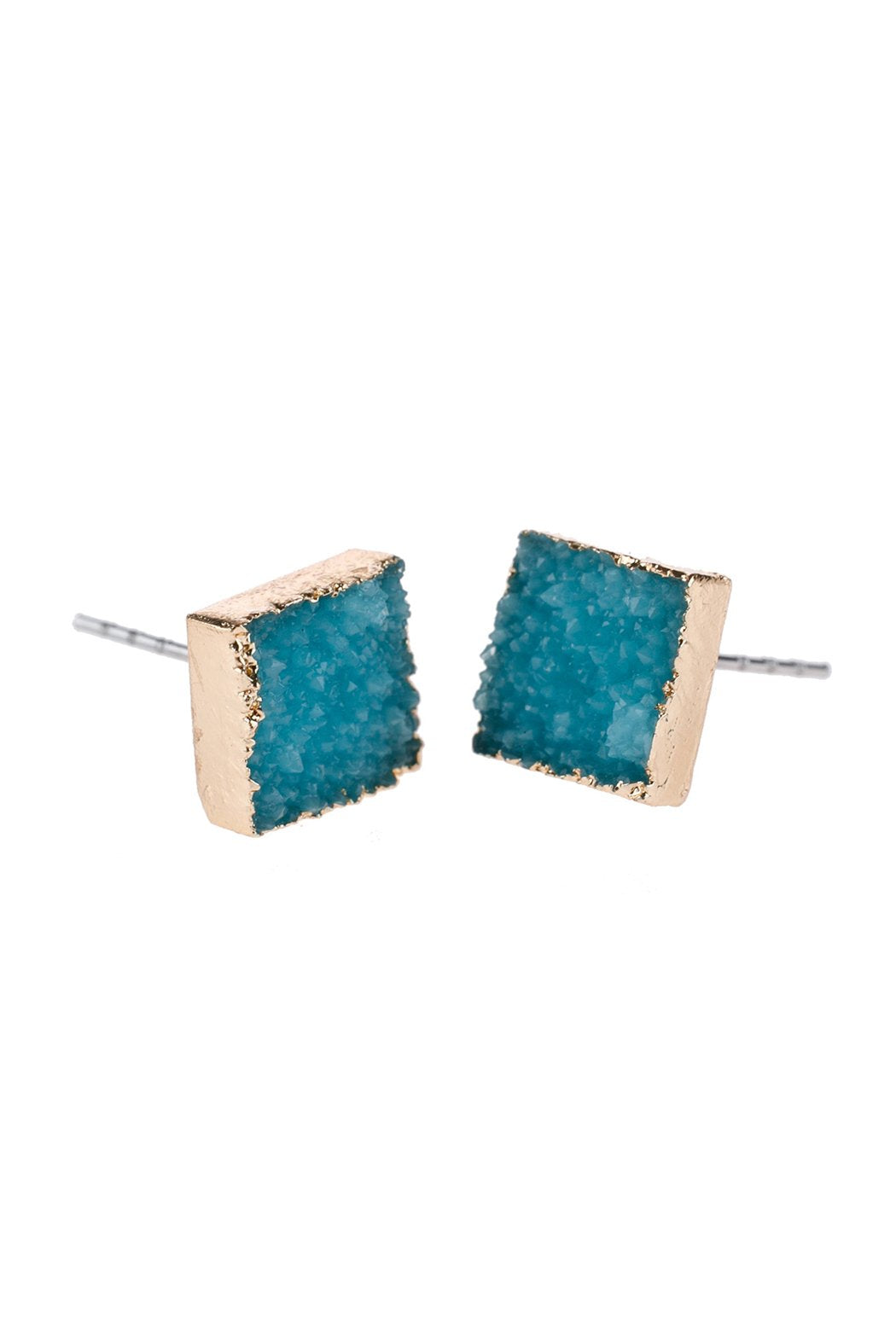 Square Druzy Stone Stud Earrings - 12 COLORS -