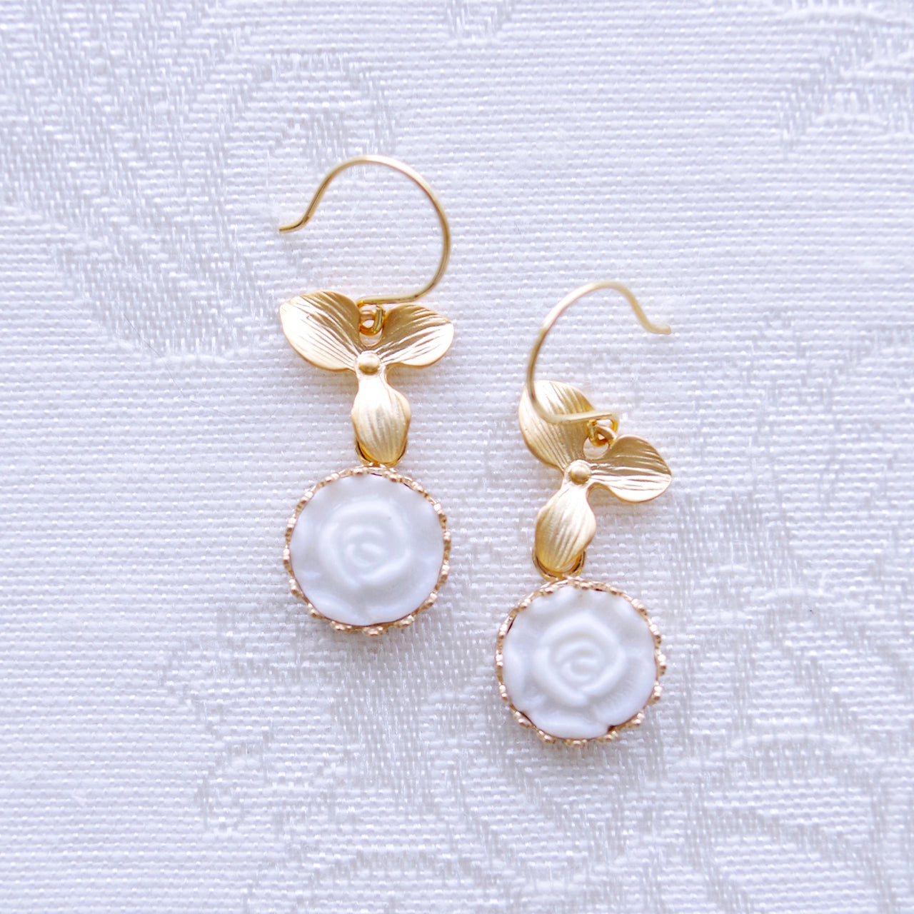 Mini Porcelain Moonlight Rose Drop Earrings -