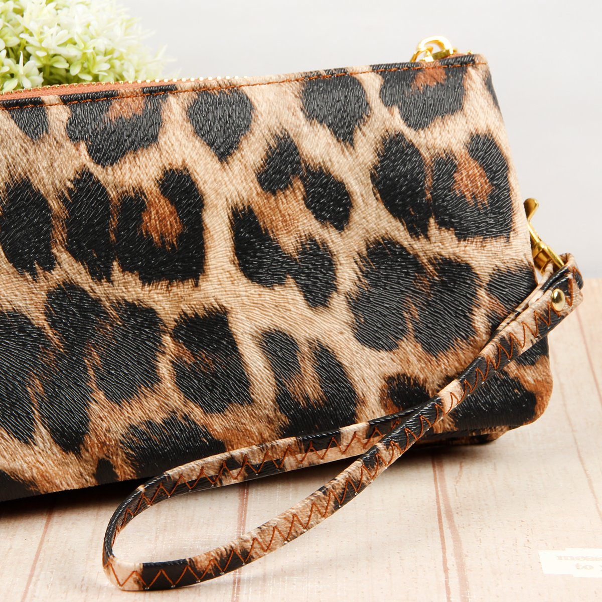 Riah Fashion - Faux Crossbody Wristlet Bag - 5 LEOPARD COLORS -