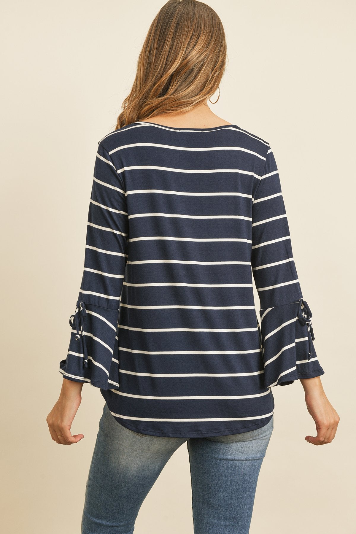 Riah Fashion - Stripe Flutter Sleeve Tie Top - 3 COLORS -