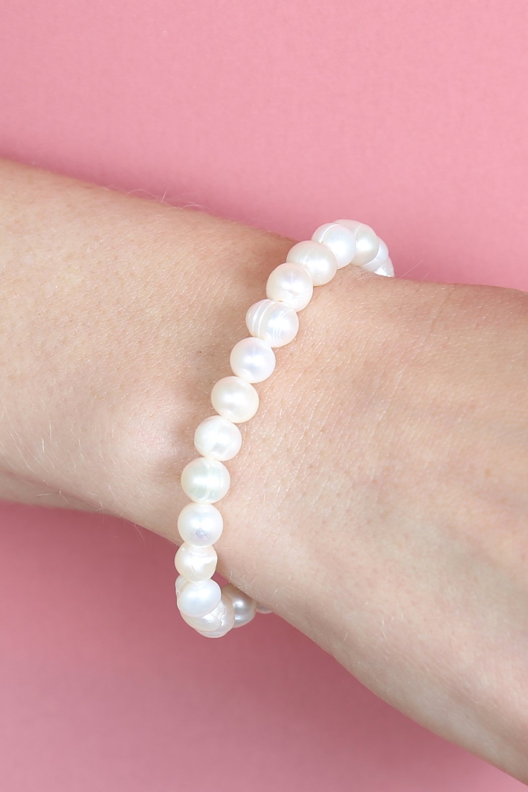 Glass Coated Fresh Pearl Stretch Bracelet - 6 COLORS