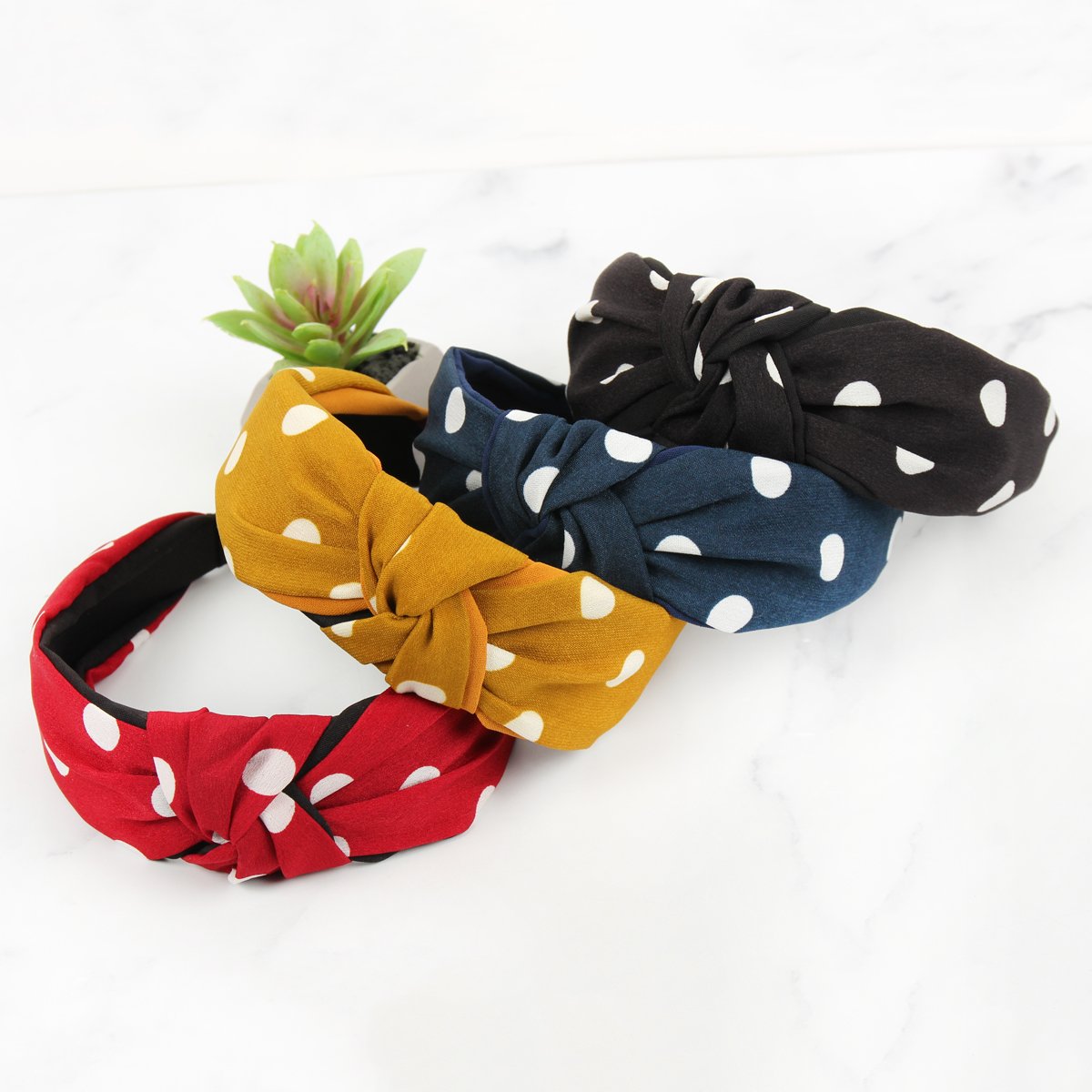 Riah Fashion - Polka Dots Tied Hair Band - 6 COLORS