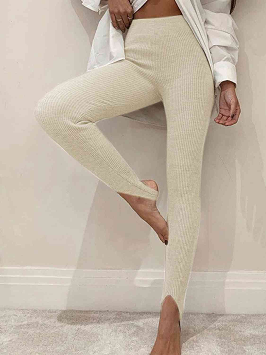 Ribbed Mid Waist Stirrup foot Leggings - T - 6 COLORS -