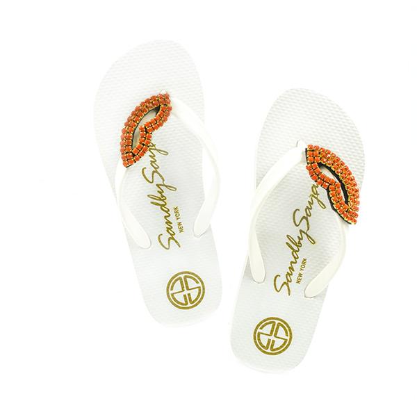 SAND BY SAYA N.Y. - Lips - Big Kids Flip Flops Sandal-Red Crystal Embroidery Motifs for Girls - KIDS XL & XXL ONLY -