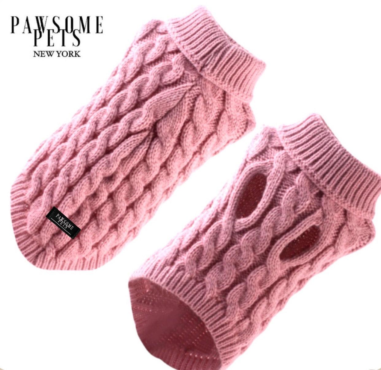 (Extra Warm) Dog and Cat Cable Knit Sweater - Pink - 8 SIZES -