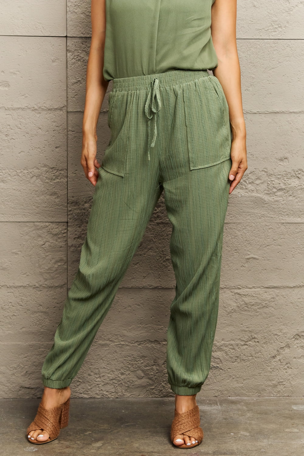 Tie Waist Long Pants with Pocket - T - 1 COLOR -