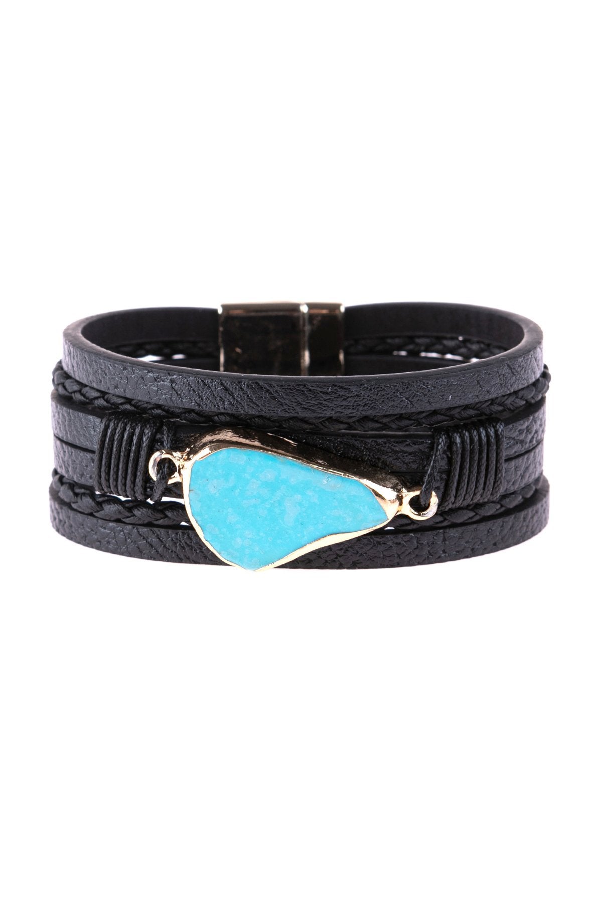 Multi Line Leather With Magnetic Lock Charm Bracelet - 4 COLORS -