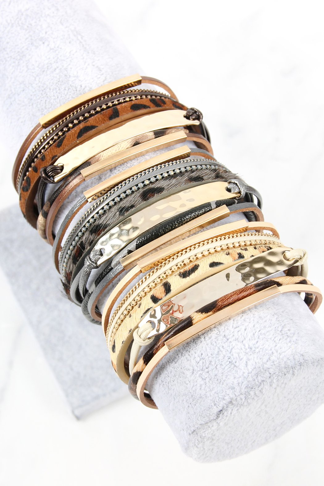 Riah Fasion - Leopard Leather Bar Wrap Bracelet - 3 COLORS -