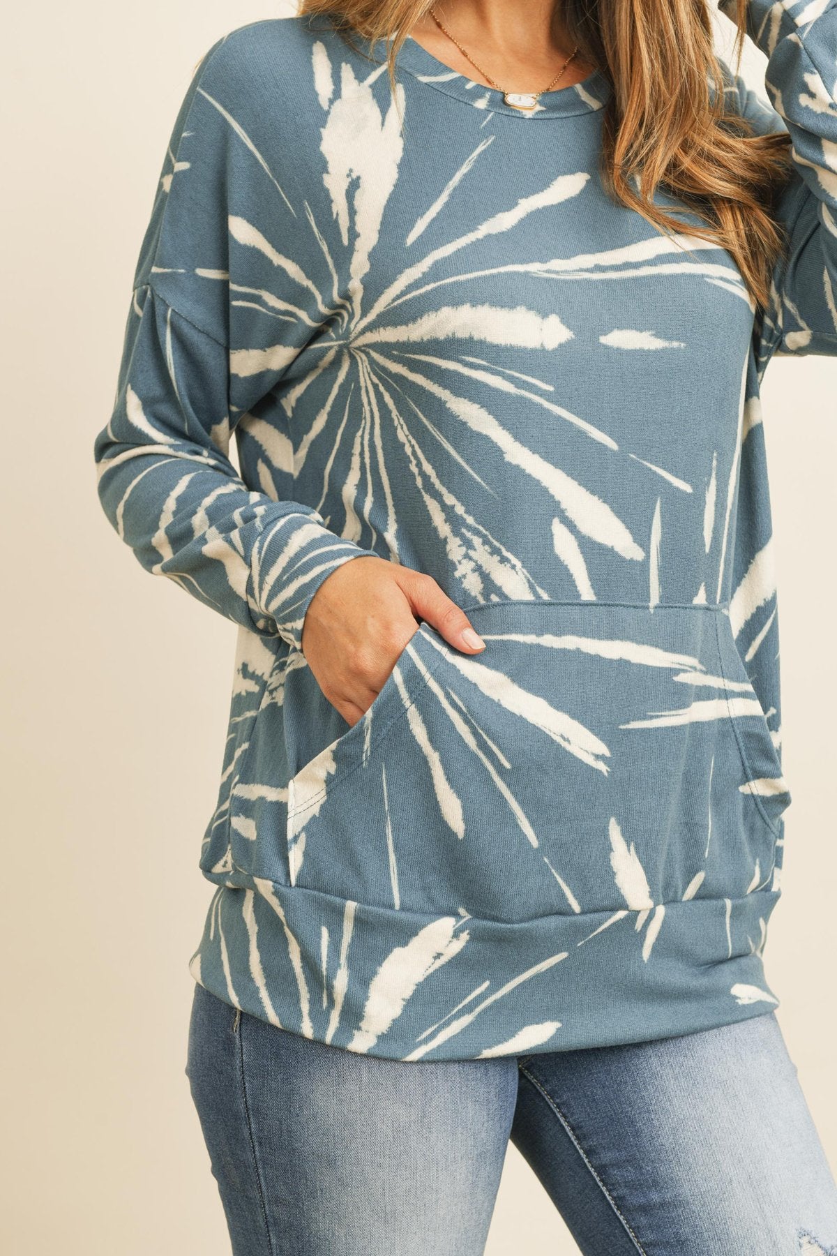 Kangaroo Pocket Tie Dye Long Sleeve Top - 4 COLORS -