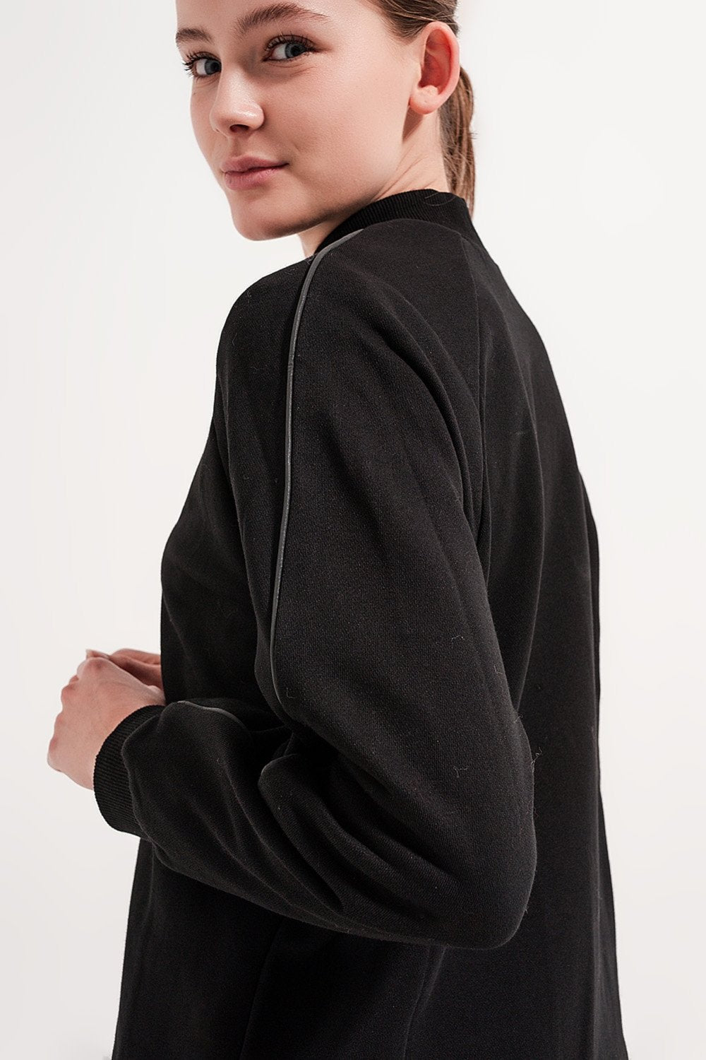 Q2 - High Neck Sweatshirt in Black - 2 SIZES REMAIN! - 1 COLOR -