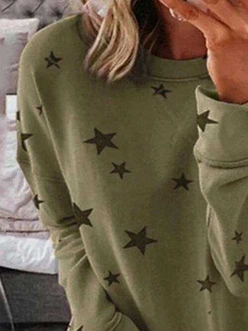 Star Round Neck Dropped Shoulder Sweatshirt - T - 5 COLORS -