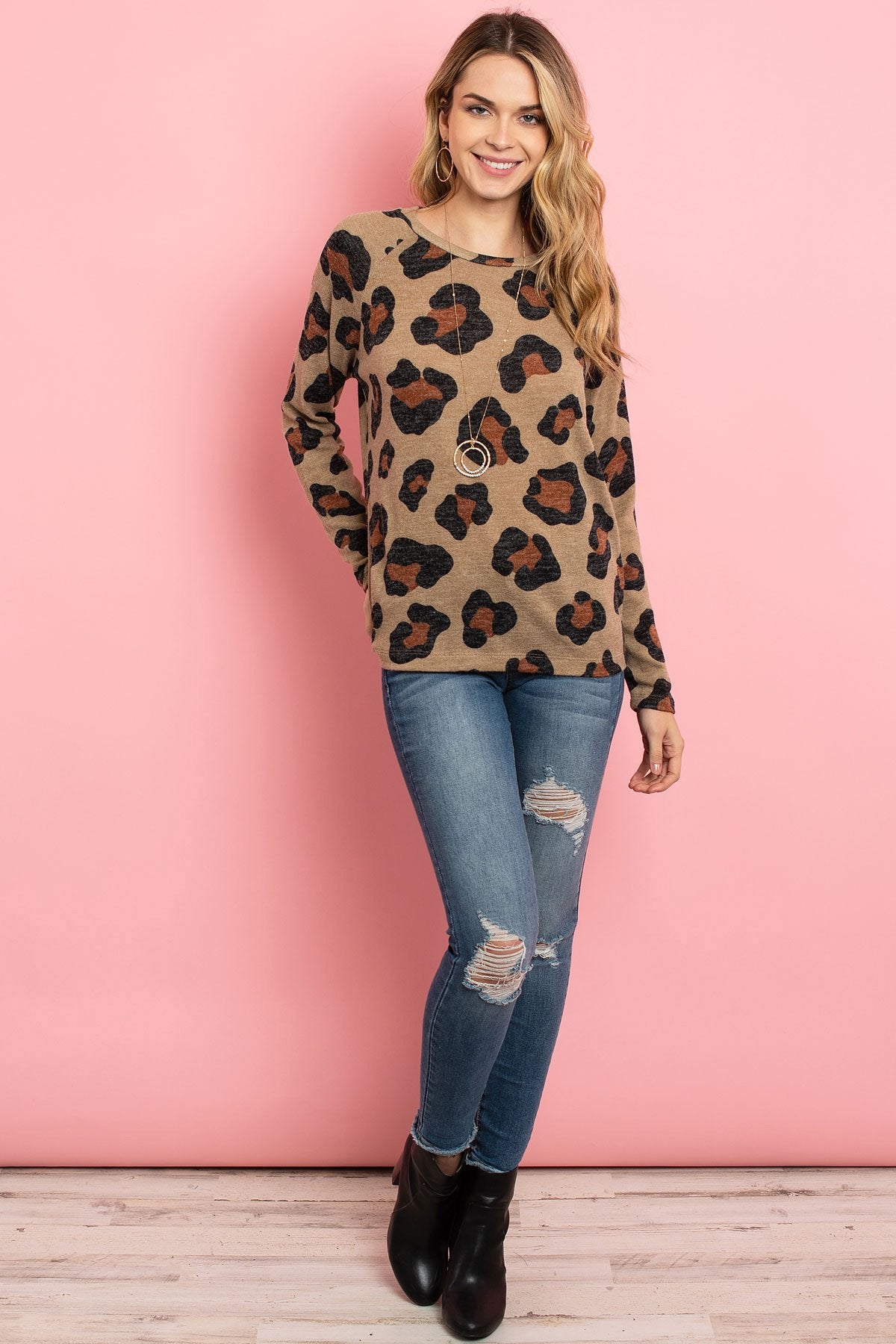 Riah Fashion - Mirr Hair Leopard Print Long Sleeved Top - 4 COLORS -