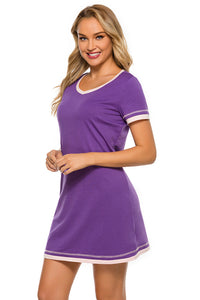 Thumbnail for Contrast Trim Short Sleeve Lounge Dress - T - 11 COLORS -