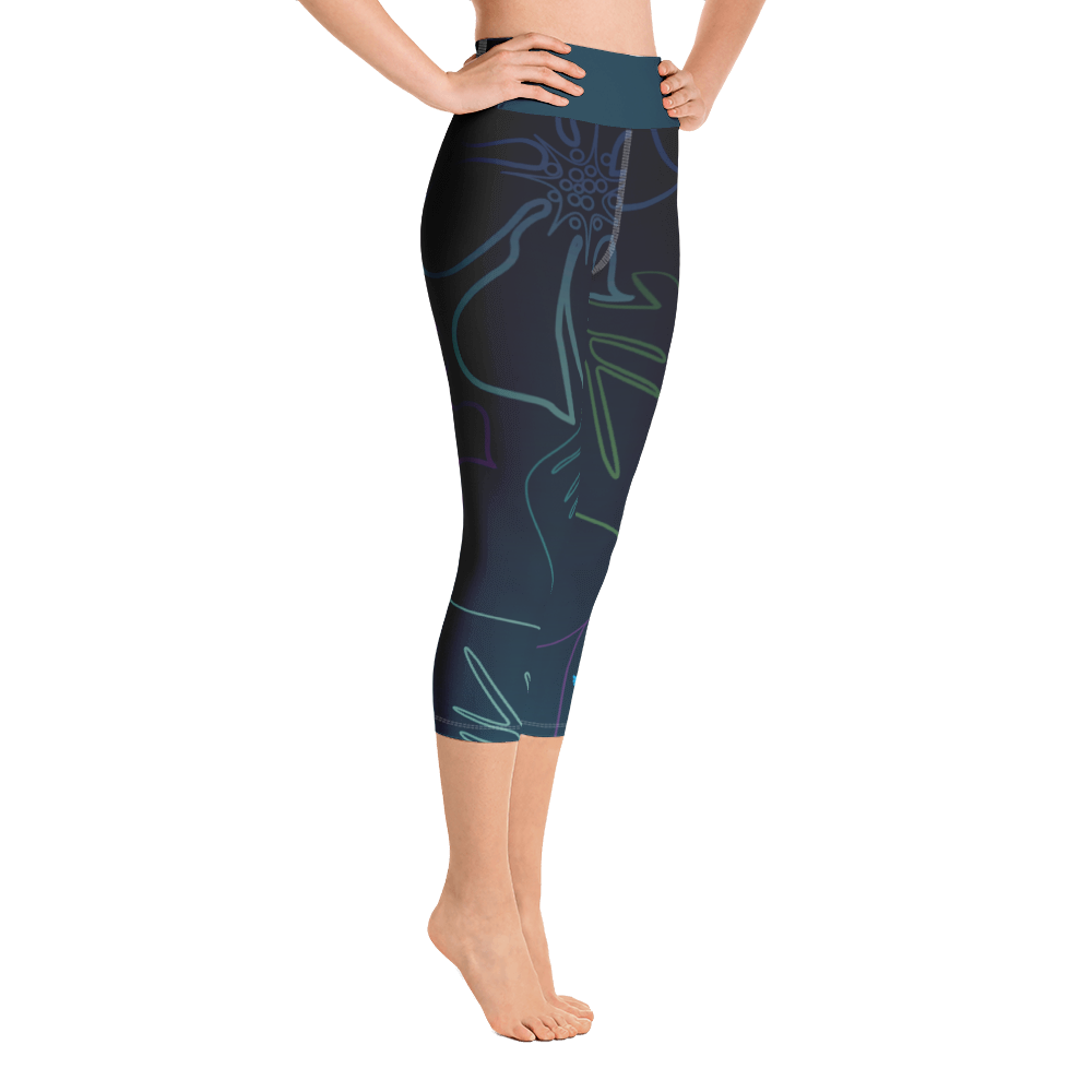 FYC - Women's All Day Comfort Yoga Deep Blue Aloha  Capri Leggings - 1 COLOR -