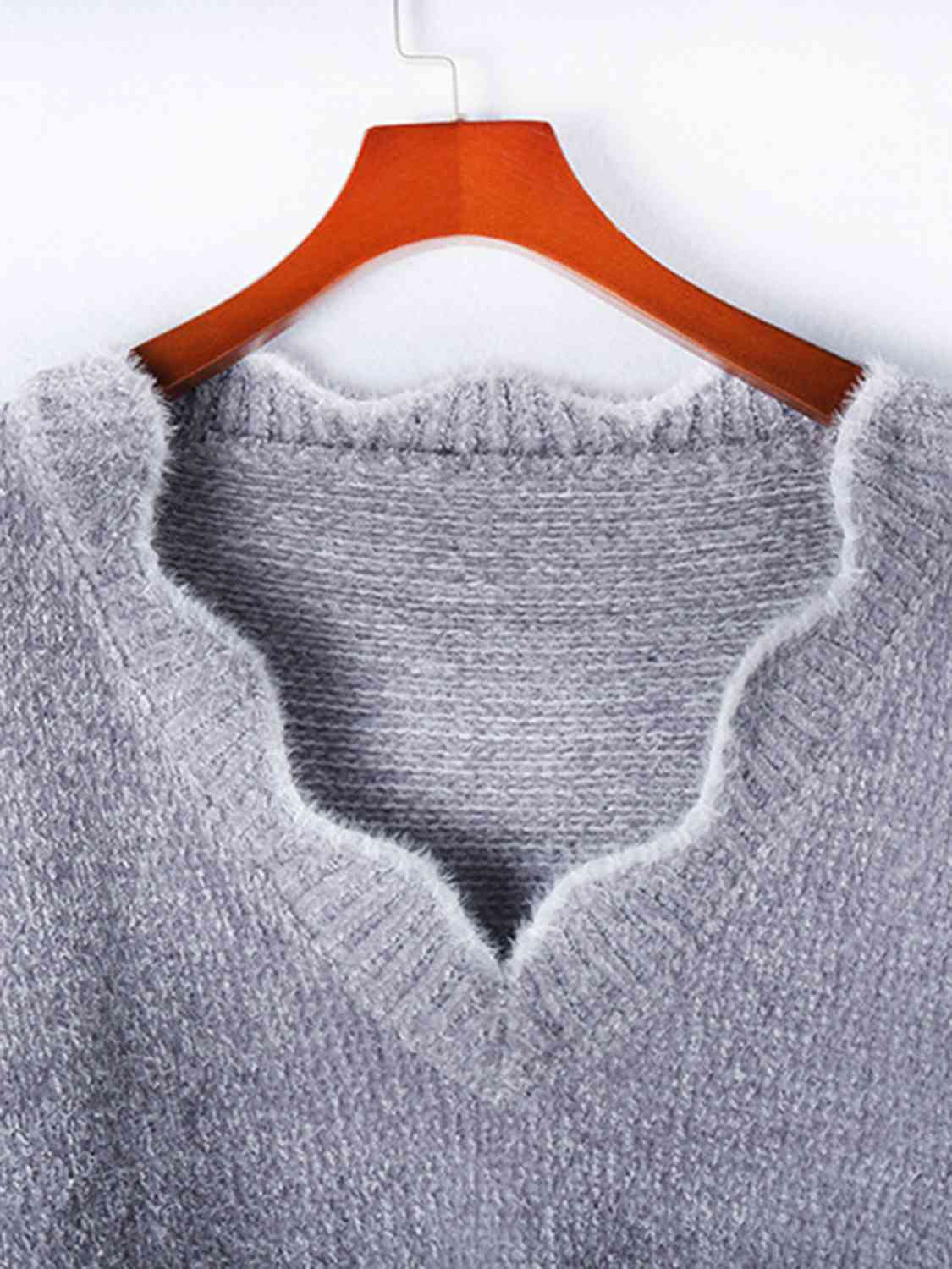 Notched Dropped Shoulder Long Sleeve Sweater - T - 5 COLORS -