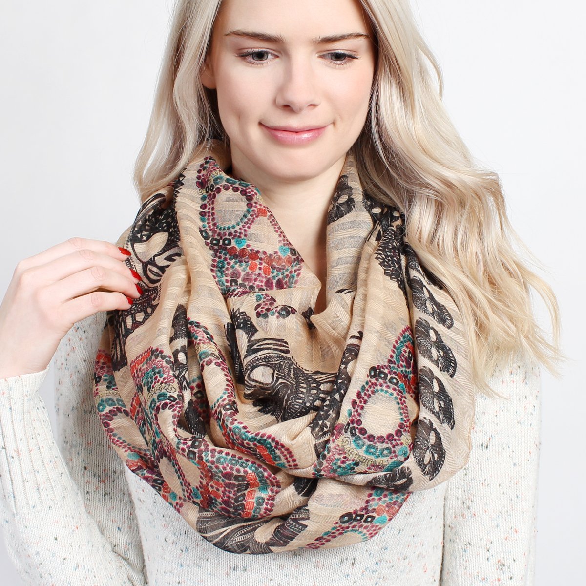 Riah Fashion - Infinity Sugar Skull Scarf - 4 COLORS -