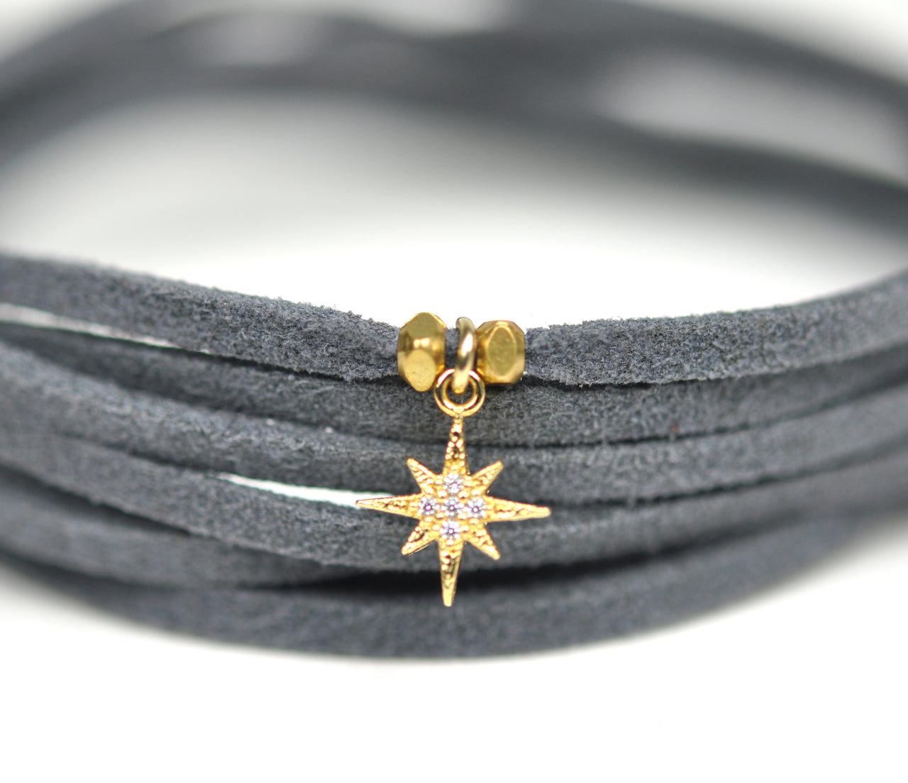 Gena Myint - North Star Grey Suede Wrap Bracelet -