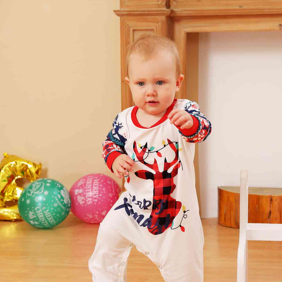 BABY MERRY XMAS Reindeer Graphic Jumpsuit - T -