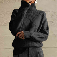 Thumbnail for Geometric Turtleneck Long Sleeve Sweater - T - 8 COLORS -