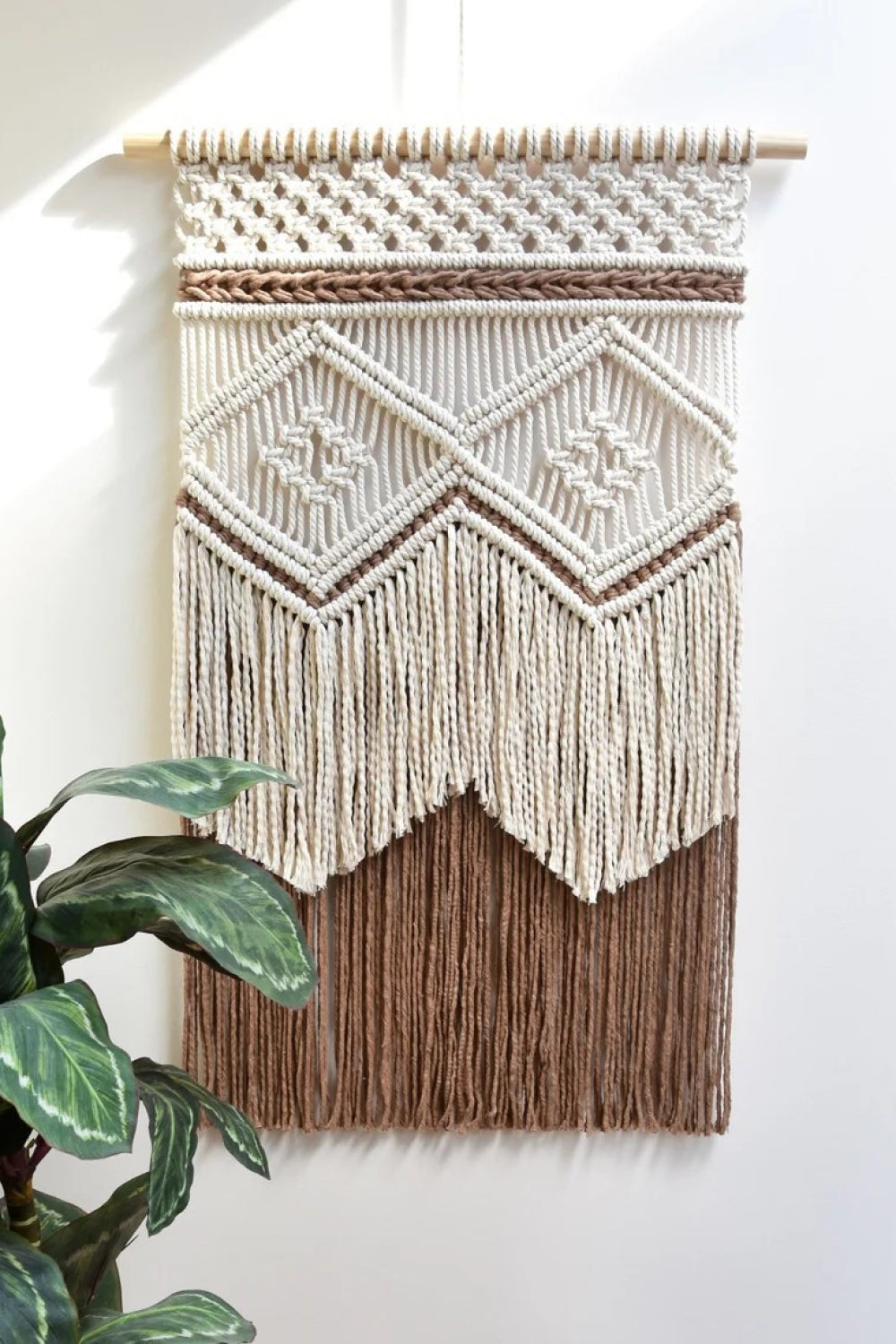 Two-Tone Handmade Macrame Wall Hanging - 27.5" X 15.7" - T - 1 COLOR SCHEME -