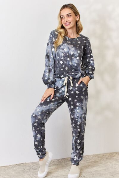 BiBi Star pattern Long Sleeve Top and Drawstring Pants Set - 2 PCS. - T - 1 COLOR -