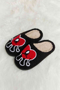 Thumbnail for Melody Love Heart Print Plush Slippers - T - 2 COLORS -