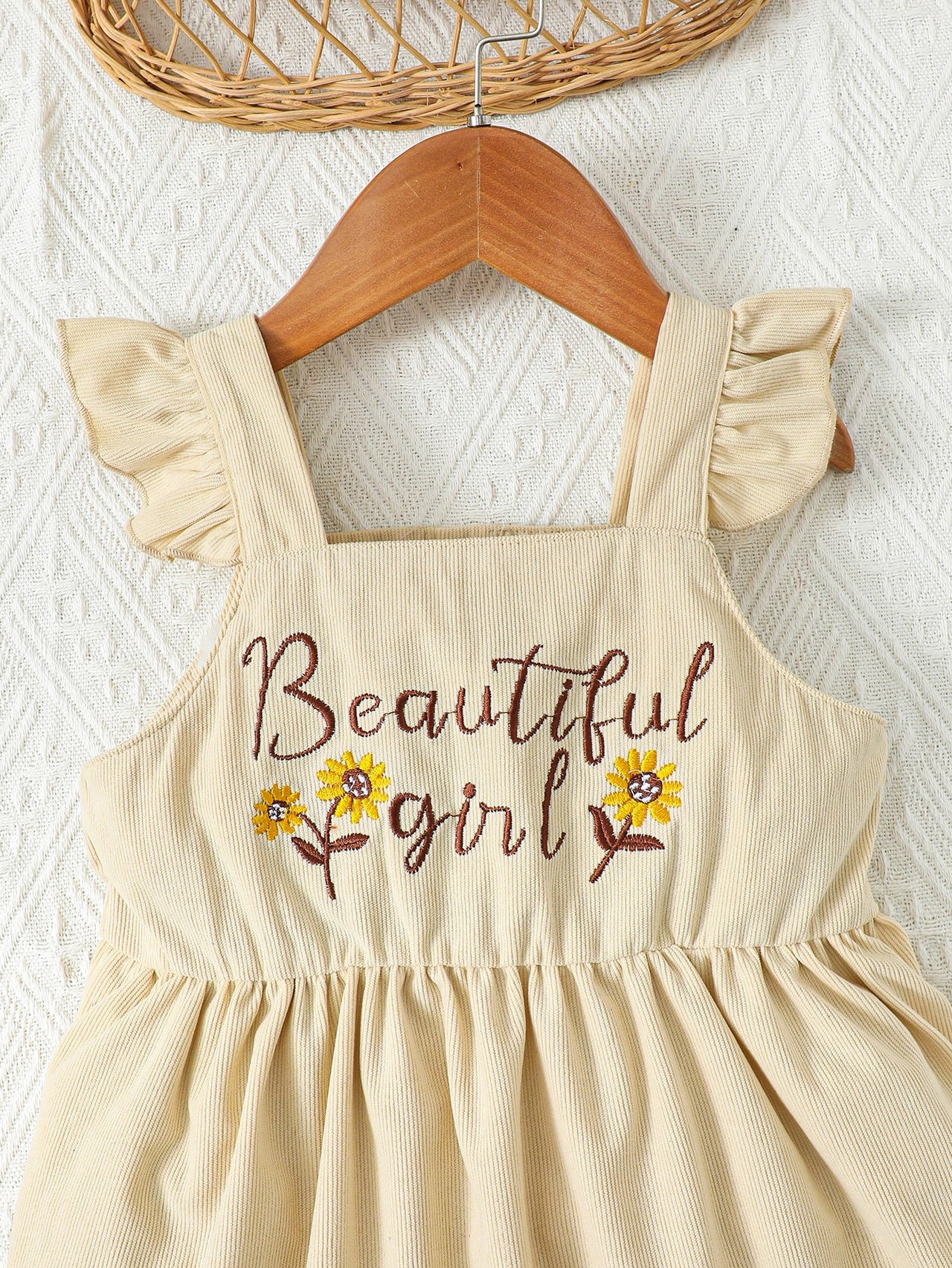 BEAUTIFUL GIRL Embroidered Graphic Square Neck Dress - T - 4 SIZES - 1 COLOR -