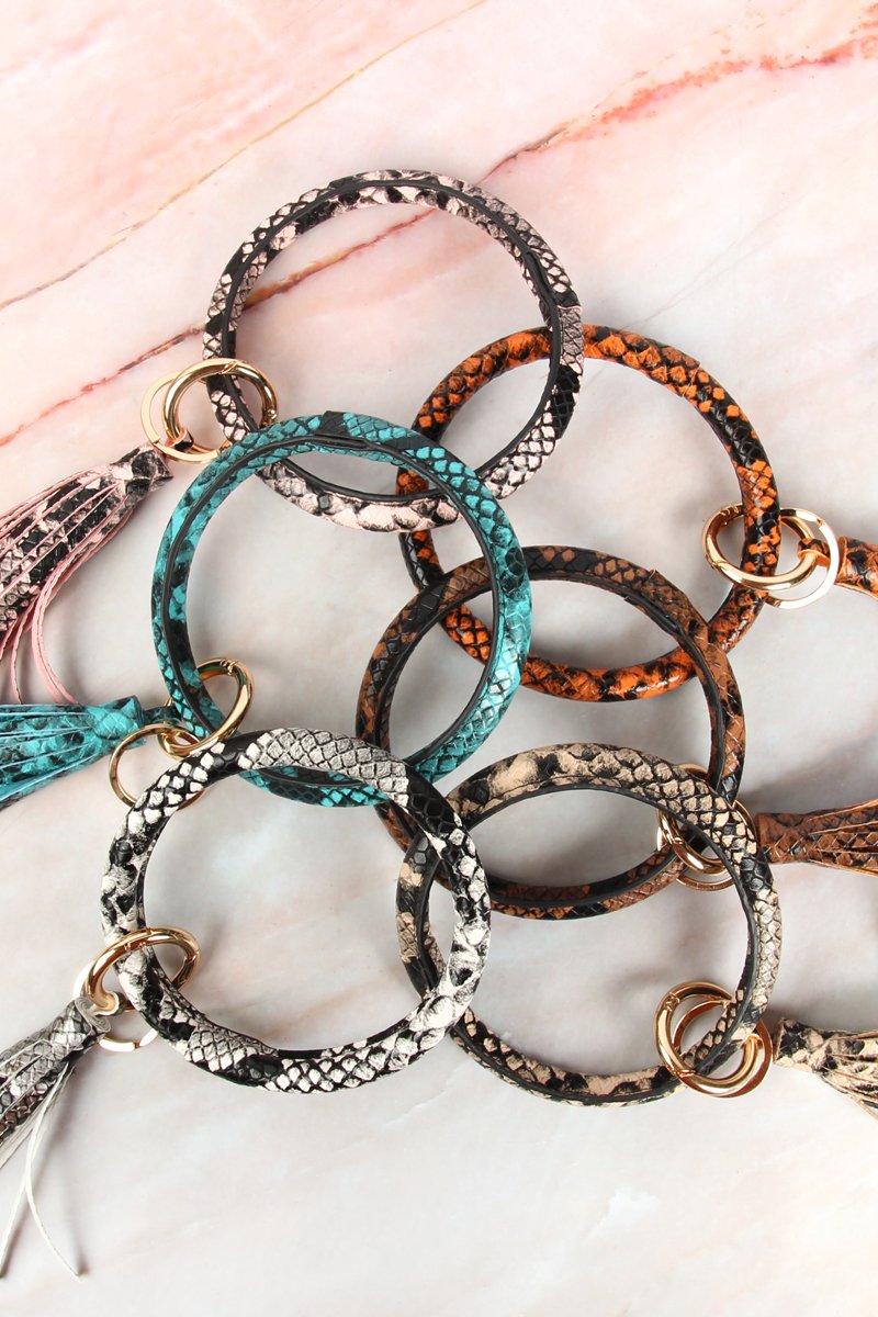 Snake Skin Printed Tassel Key Ring Bracelet - 7 COLORS -