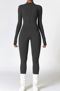 Thumbnail for Zip Up Long Sleeve Slim Active Jumpsuit - T - 1 COLOR -