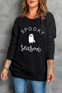 Thumbnail for Round Neck Long Sleeve SPOOKY SEASON Graphic Sweatshirt - T - 1 COLOR -