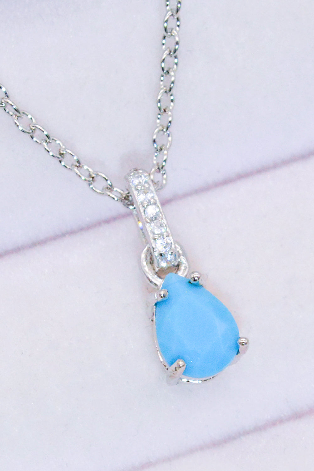 Teardrop Turquoise 4-Prong Pendant Necklace - T - 2 FINISHES -