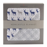 Thumbnail for Blue Deer and Glacier Grey Plaid Cotton Muslin Newcastle Blanket